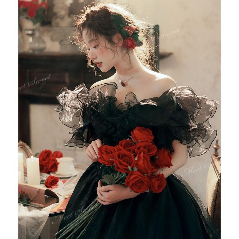 楽天市場】カラードレス プリンセス ブラック オフショルダー