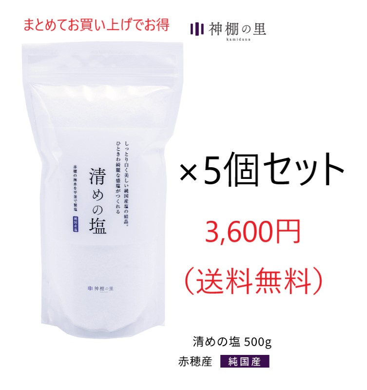 1080円 売れ筋がひクリスマスプレゼント！ 静岡木工 清めの塩 盛塩 500g 5個セット お供え塩 盛り塩用 神饌 神棚 お清め