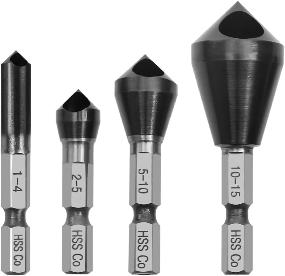 面取りカッター ステンレス用 六角軸 面取りドリル バリ取り コバルトハイス鋼 HSS-Co M35 窒化チタンアルミコーティング 鉄工用 穴開き型 4本セット