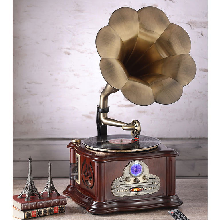 楽天市場 蓄音機型 高級アンティーク調 レコードプレーヤー クラシックレコード盤プレゼント スピーカー付 Cd Sd Usb カセットテープ 再生 ラジオ レトロ インテリア 蓄音機 レコードプレイヤー プレーヤー Bluetooth対応 おしゃれ シック 木目 悠遊ショップ
