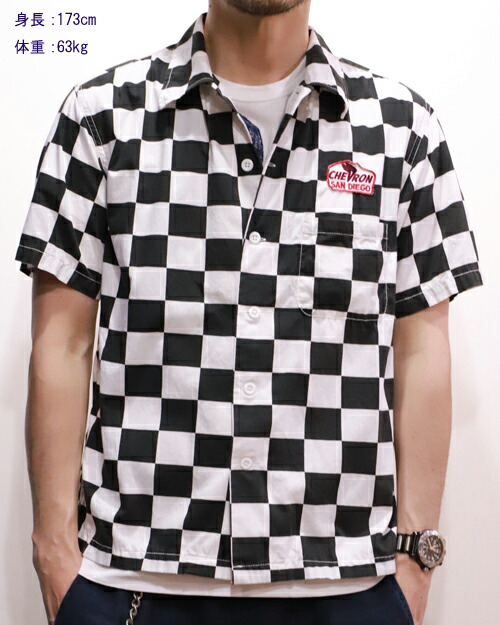 【中古】CUSHMAN ｸｯｼｭﾏﾝ CHECKER FLAG SHIRTS M WHITExBLACK 25615