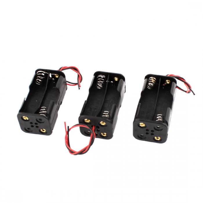 uxcell バッテリーケース ブラック 4x1.5V AAバッテリー用 バッテリーホルダー 収納ケース ワイヤー付き3個