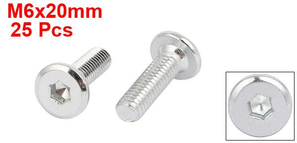 uxcell家具ボルト家具スクリューファスナーホワイト亜鉛メッキM6x20mm金属25個入り