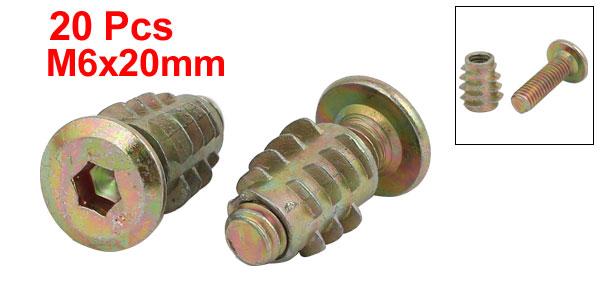uxcell家具接続継手フィッティングM6x20mm六角穴付ボルト13mm長さインサートナット付き家具ジョイント10個入り