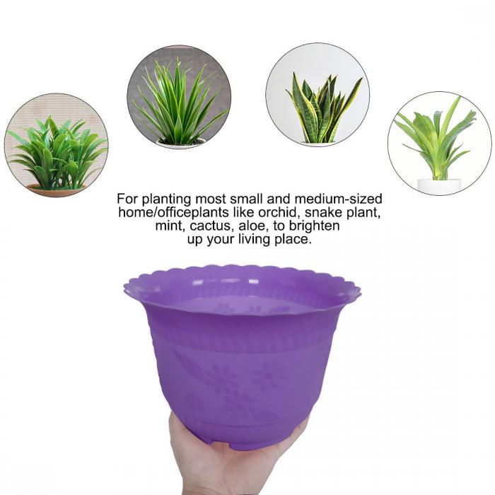 Uxcell 植木鉢 プラスチック パープル 花柄 23cm直径