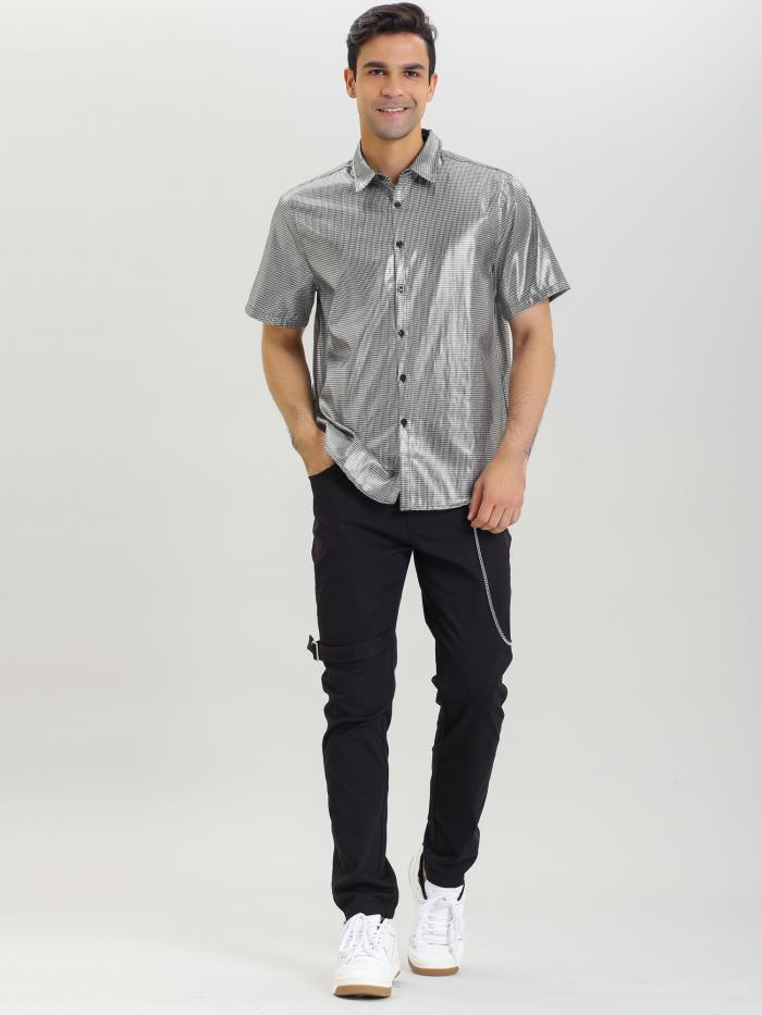 楽天市場 Lars Amadeus ワイシャツ メンズ カジュアルシャツ 半袖 Tシャツ 夏 スパンコール 光沢 シャイニー ボタンダウン ディスコ ダンス 衣装 Uxcell Japan