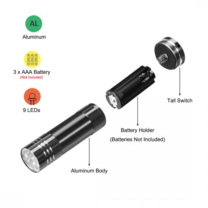 楽天市場】uxcell 紫外線懐中電灯 キーチェーン懐中電灯 アルミニウム材質 ブラック 9LED 84mmx24mm：uxcell japan