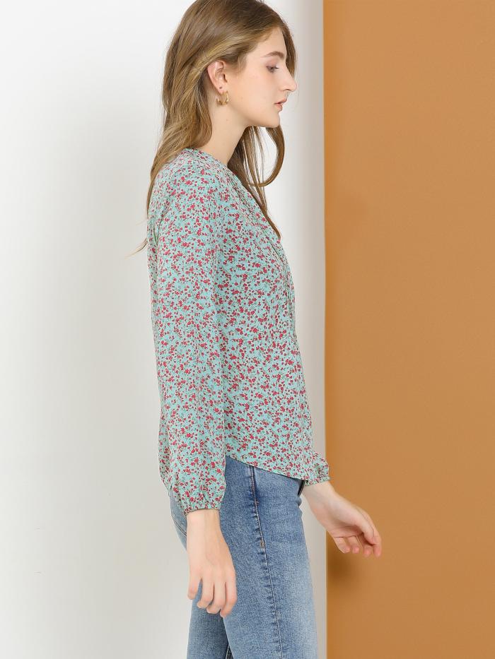 Allegra K 花柄 ブラウス プリーツ シャツ ハーフ前立て 長袖 カジュアル レディース Crunchusers Com