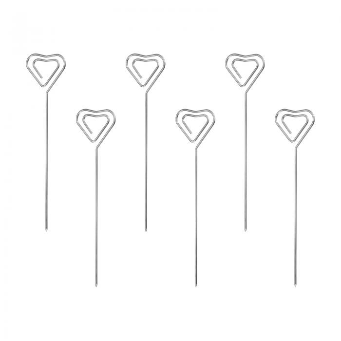 uxcell カクテルピック ステンレス鋼 128 mm 金属 カクテルつまようじ 再利用可能なマティーニピック ハート形 カクテル串 ドリンク 前菜 フルーツ用 シルバー 6個画像