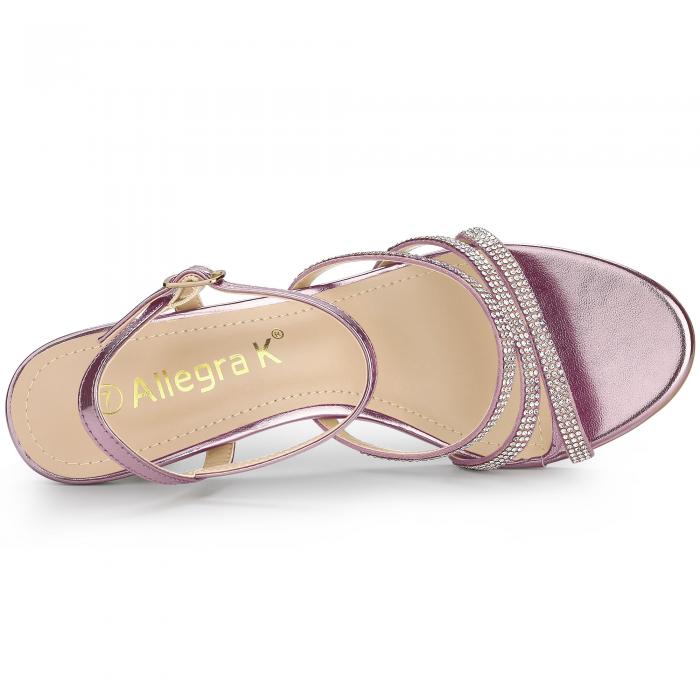 Allegra K 23 5 Cm ピンク 女性用アンクルストラップラインストーンキトンヒールサンダル オンラインショッピング 女性用アンクルストラップラインストーンキトンヒールサンダル