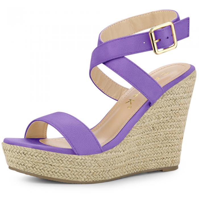 Allegra K ウェッジヒール サンダル スリングバック クロス エスパドリーユ ハイヒール レディース パープル 23.0 cm