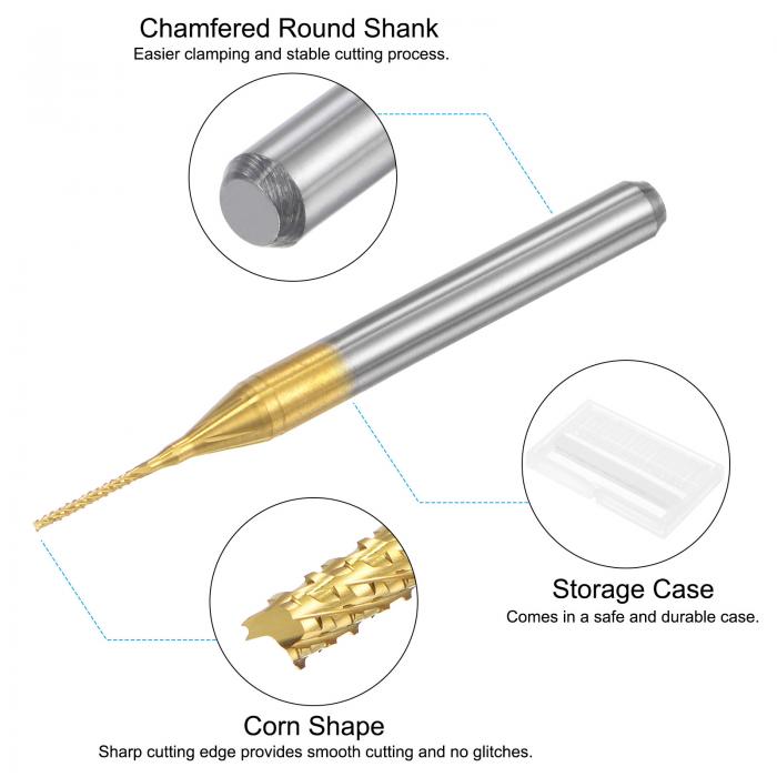 uxcellエンドミルCNCルータービットチタン被覆タングステン超硬彫刻フライス盤PCBプラスチック用0.6mmx5.5mm