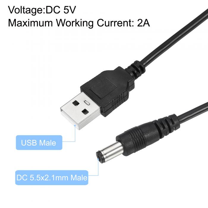 uxcell USBケーブル 4本 150cm 501オン USB オス-DC5.5x2.1mmオス オフスイッチ付き カメラハードディスクボックス用  ブラック 電源ケーブル 【激安セール】 501オン