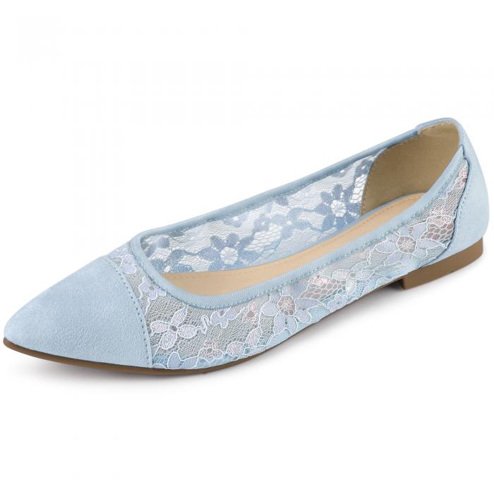 Allegra K フラットシューズ パンプス バレエシューズ メッシュ ポインテッドトゥ スリッポン レディース ブルー 花柄 24 5 Cm 人気ブランド多数対象