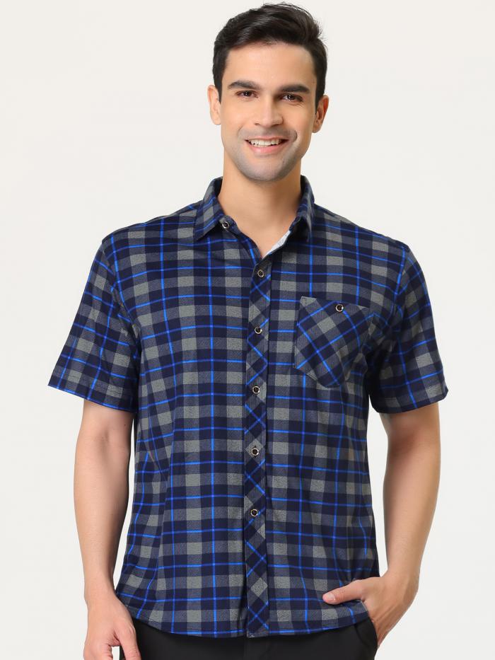 Lars Amadeus ボタンダウンチェックシャツ チェック柄シャツ 半袖