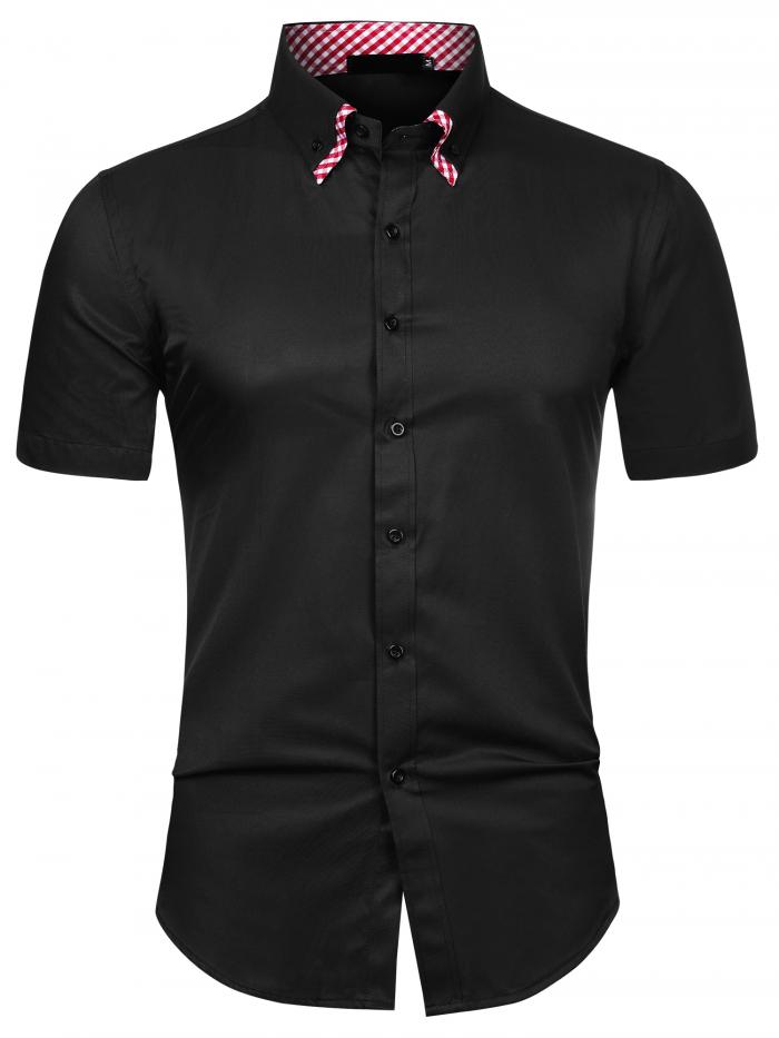 Lars Amadeus ビジネスシャツ ドレスシャツ ボタンダウン コントラストカラー メンズ 史上最も激安 トップス スリムフィット S 本物 ブラック