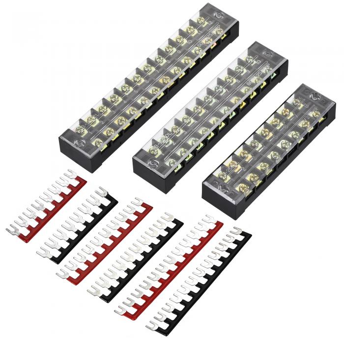 uxcell ターミナルブロック 8 10 12 ポジション ダブル列 600V 25A 予絶縁されたバー ターミナル電池ストリップ 6セット入り