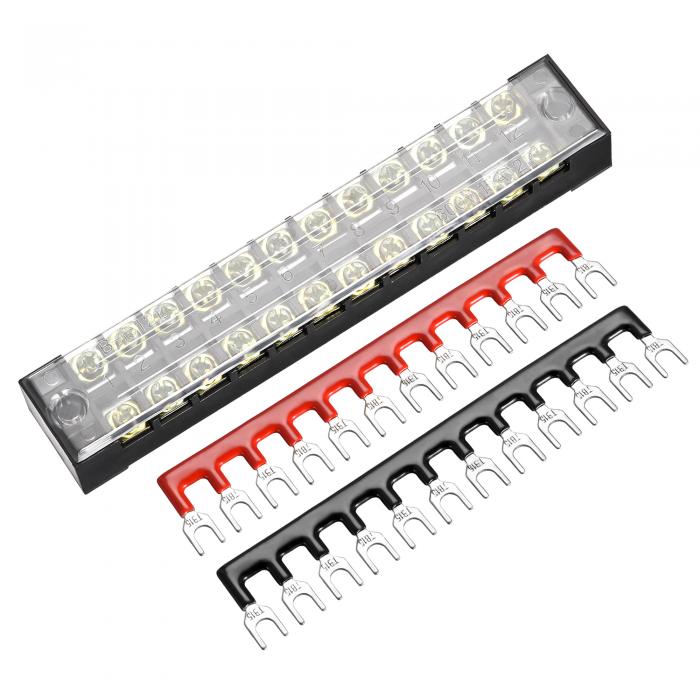 uxcell バ リア端子台 12ポジション 2列 600V 15A 銅 ネジ端子台バ リアブロック カバー付き + 400V 25A 防ぎ絶縁 端子バ リアストリップ 5セット
