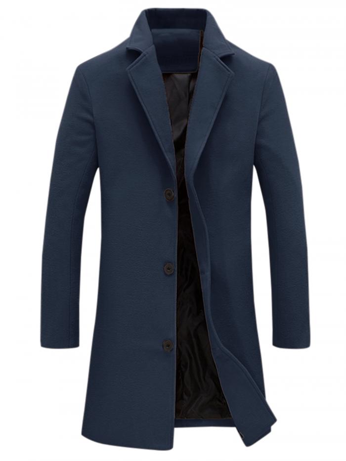 正規品 Lars Amadeus トレンチコート ロングジャケット オーバーコート スリム ノッチドラペル シングルブレスト 冬 メンズ ネイビー S