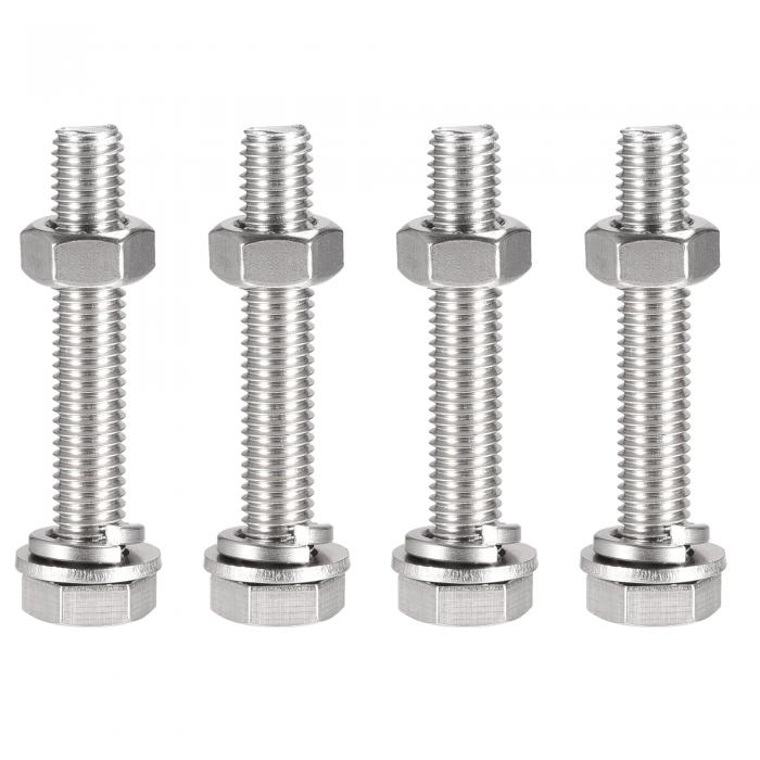 uxcell 六角頭ねじ ボルト、ナット、フラット&ロックワッシャーキット 304ステンレス鋼完全スレッド六角ボルト M10x60 mm 4セット