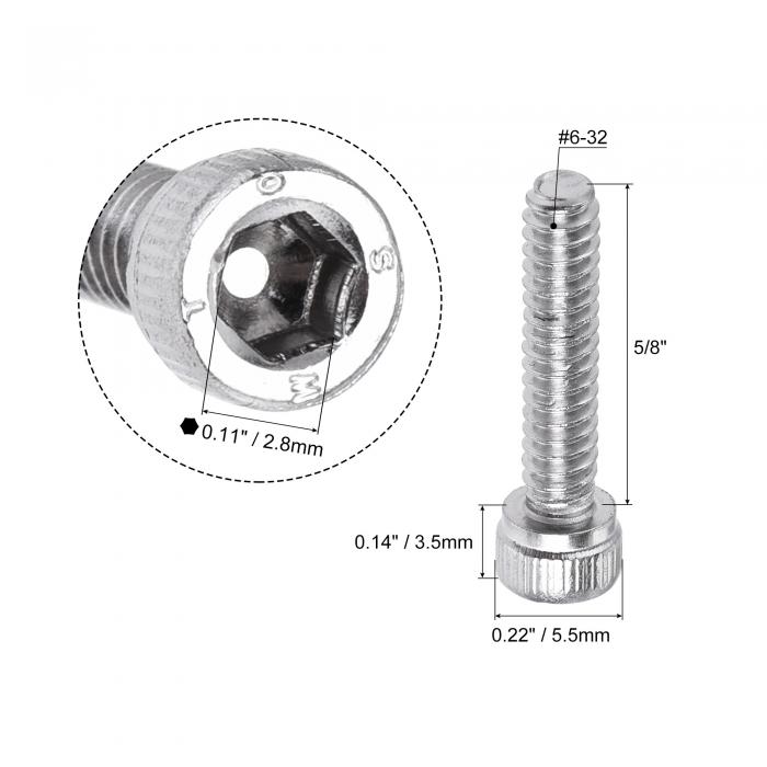 uxcell六角ソケットヘッドボルトキャップネジ#6-32x16mm304ステンレス鋼ポリッシュ100個入り