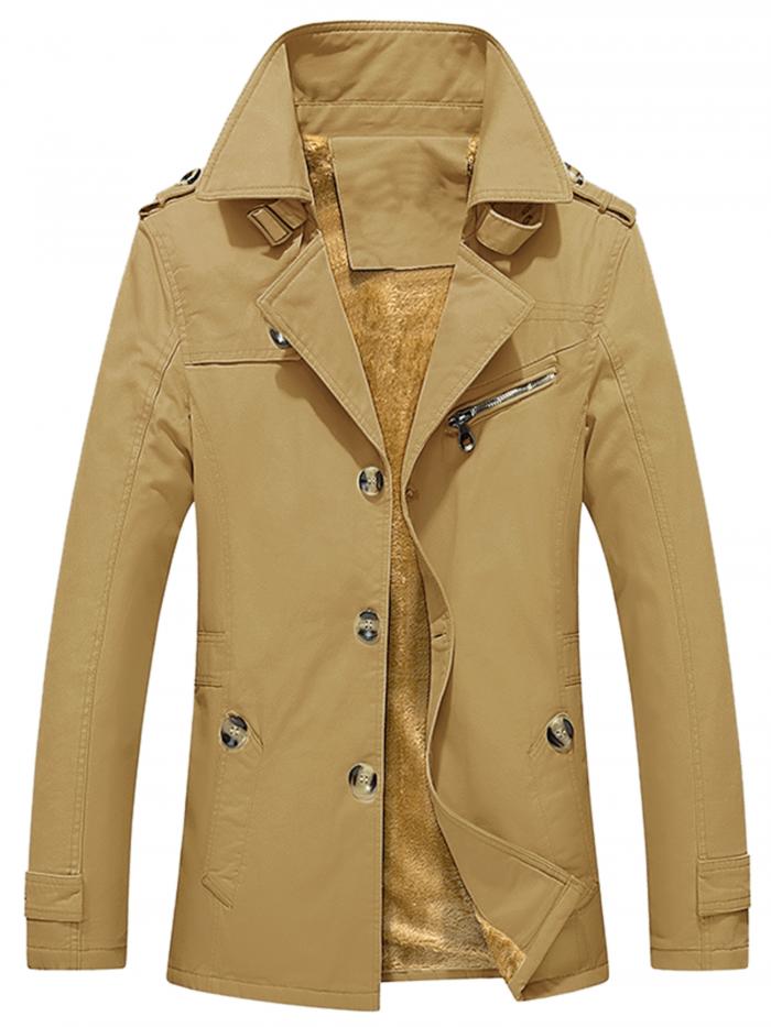 半額sale Lars Amadeus トレンチジャケット 冬 コート オーバーコート シングルブレスト フェイクファー 裏地付き メンズ ベージュ L