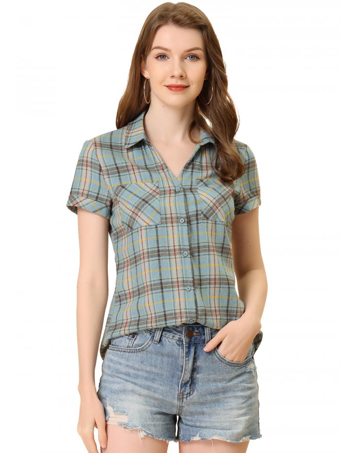 Allegra K フランネル レディース 赤チェックシャツ 半袖