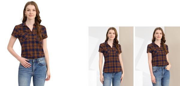 Allegra K Xl カジュアル フランネル ブラウン ボタンダウン レディース 半袖 夏 赤チェックシャツ 海外最新 赤チェックシャツ