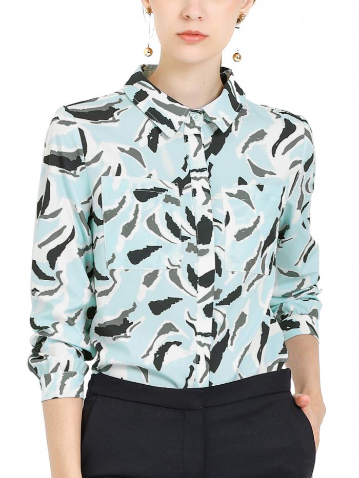 Allegra K Xl カジュアル シャツ ターンダウン襟 ブルー ボタンダウン レディース 花柄 長袖 21春大特価セール シャツ