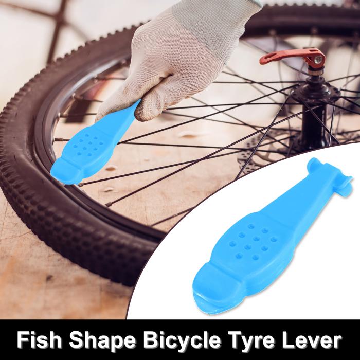 XAUTOHAUX自転車タイヤレバータイヤレンチフック付きメタルラスプ魚の形自転車タイヤ修理ツール2合1ブルー2個