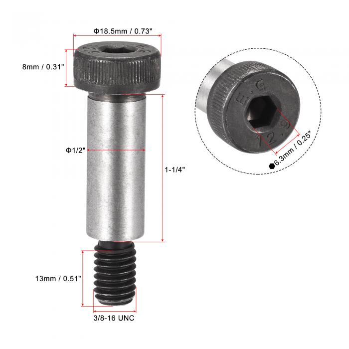 uxcellショルダースクリューボルト合金鋼六角ソケットヘッド32mmショルダー長さ13mmショルダー径3/8-16ねじ4個