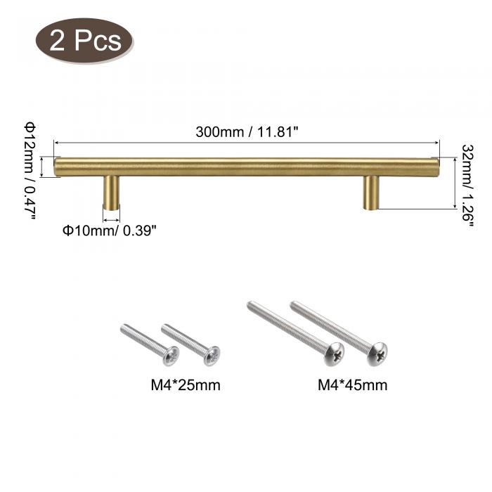 SALE／104%OFF】 uxcell Tバープルハンドル 300 mm長さ 12 mm直径 ステンレス鋼 キャビネットプル 192 mm穴の中心距離  ゴールドトーン 2個 qdtek.vn