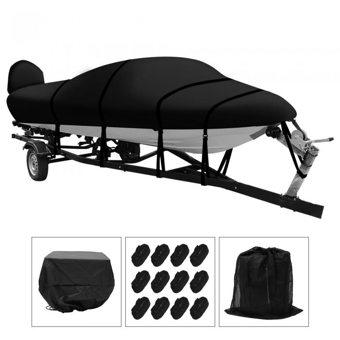 X AUTOHAUX トレーラブルボートカバー 600DマリングレードPUライニング防水UV耐性バスボートカバー ベイライナー三胴フィッシングランナバウトボート 14-6ft ブラック 幅最大90"｜uxcell japan