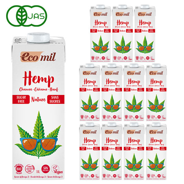 EcoMil（エコ粉砕機）   有機ヘンプミルク   引っ切りない（無糖） 1000ml×12本 ＋甲斐甲斐しい★青汁照明ランプ容器に並べる（10包）差し上げ物