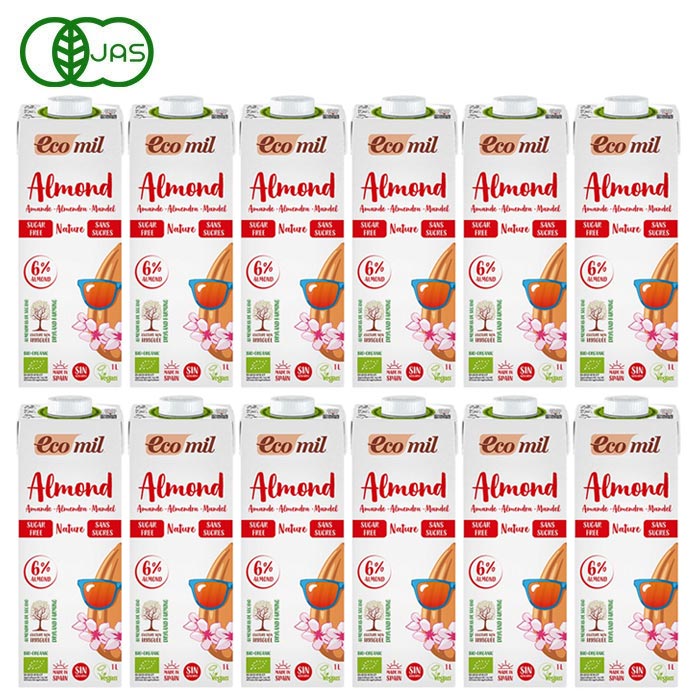 EcoMil（エコミル）有機アーモンドミルク ストレート（無糖）1000ml×12本 ＋元気★青汁スタンドパック（10包）プレゼント