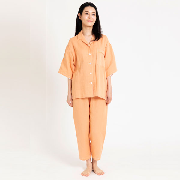 0円 最大63 オフ Liflance リフランス 綿麻ワッフルガーゼ半袖パジャマ レディース 6分袖 8分丈 アプリコット M