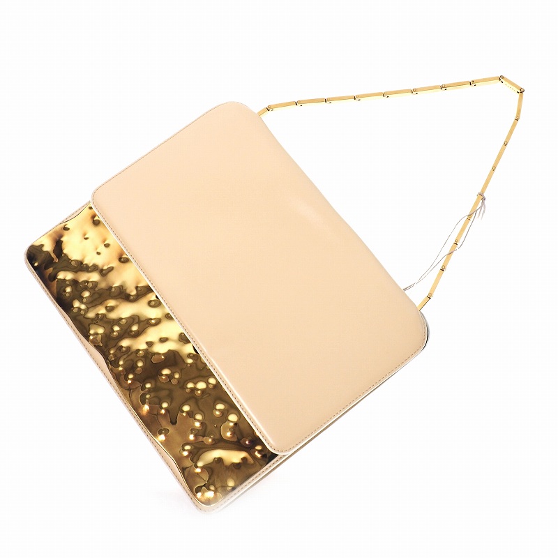 【中古】未使用品 マルニ MARNI 19SS Cache bag レザー スクエア ハンドバッグ ベージュ ゴールド BMMP0014X0 国内正規 レディース 【ベクトル 古着】 230326