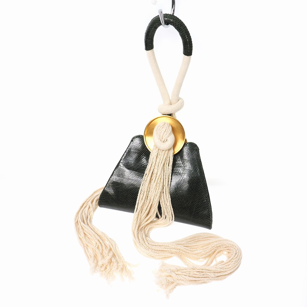 【中古】未使用品 マルニ MARNI 18AW MONILE リザードレザー フリンジ ハンドバッグ ダークグリーン 緑 FRMP0001U0 国内正規 レディース 【ベクトル 古着】 230326