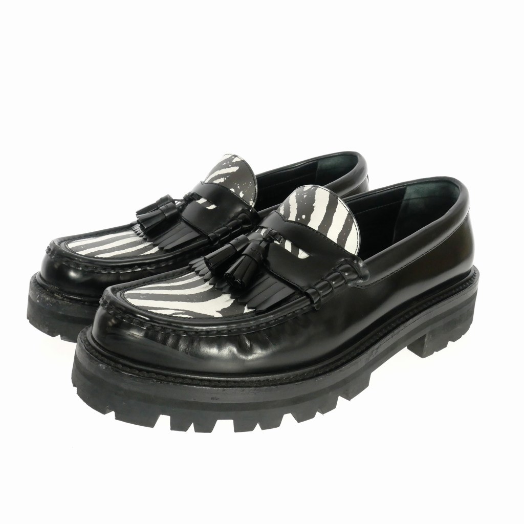 【中古】セリーヌ CELINE ゼブラ柄 タッセルローファー チャンキーヒール レザー 靴 42 ブラック 黒 メンズ 【ベクトル 古着】 260417