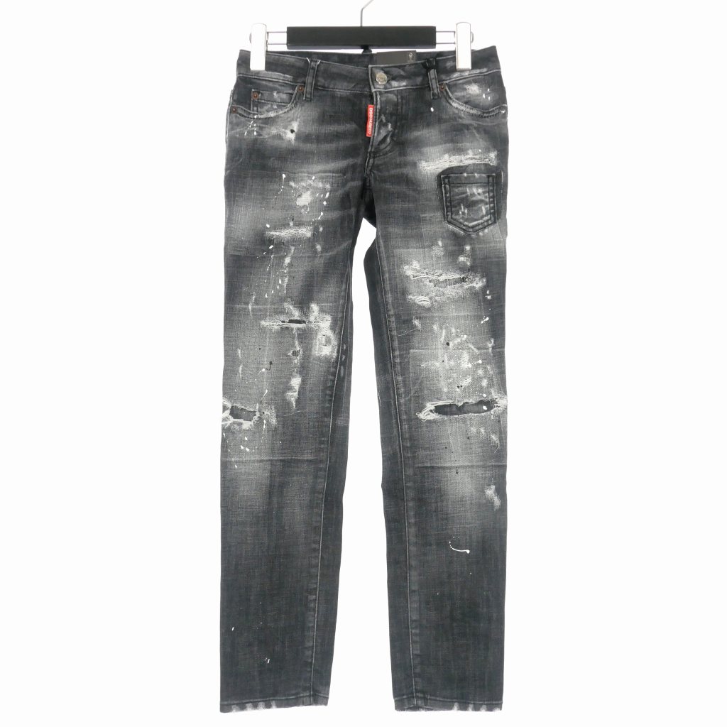 【中古】未使用品 ディースクエアード DSQUARED2 22SS Jeansy Jennifer Cropped ダメージ加工 デニムパンツ ジーンズ 34 ブラック 黒 S72LB0477 国内正規 レディース 【ベクトル 古着】 250909