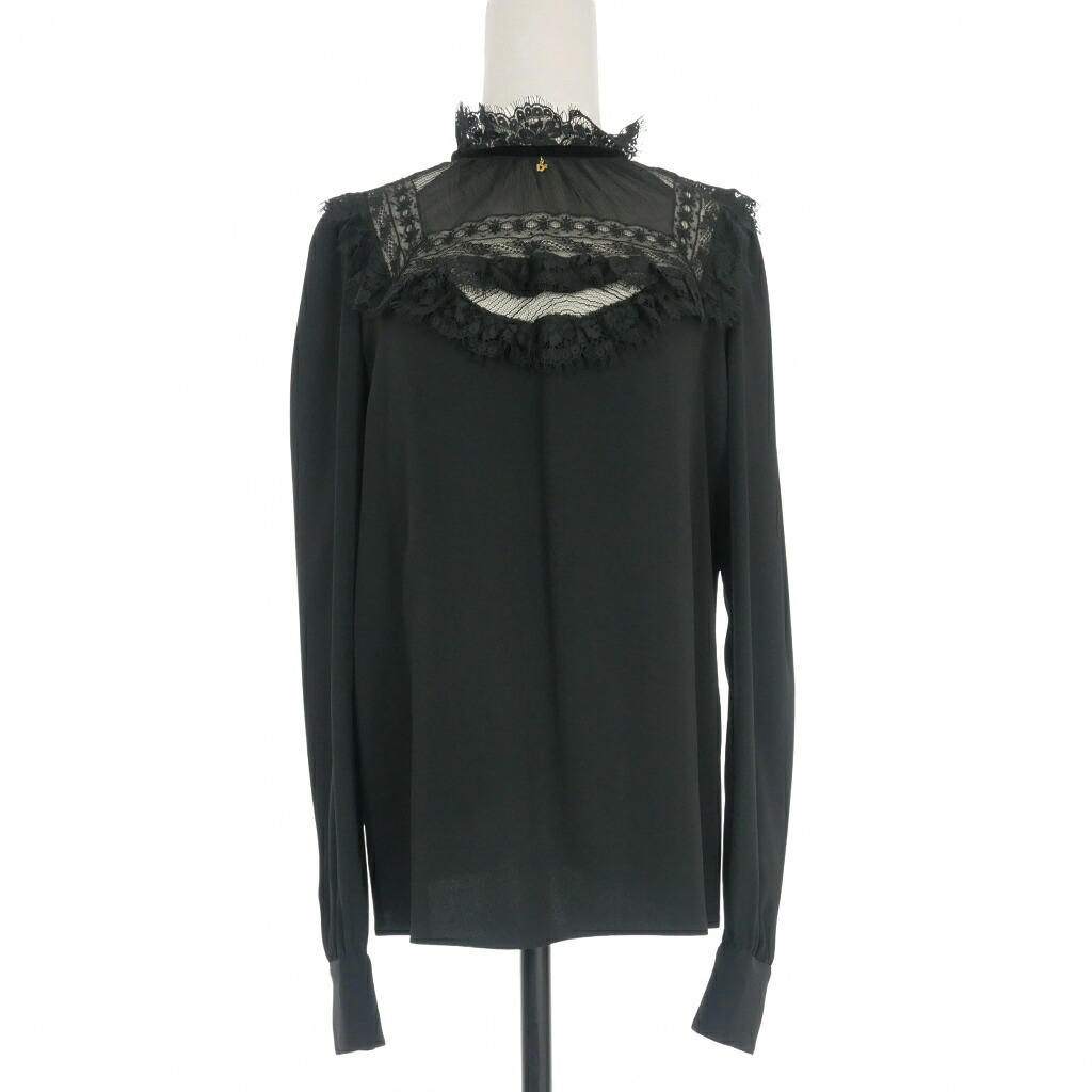 【中古】未使用品 ディースクエアード DSQUARED2 22AW レース 切替シャツ ブラウス 長袖 バックジップ 42 ブラック 黒 S75NC1013 国内正規 レディース 【ベクトル 古着】 240613