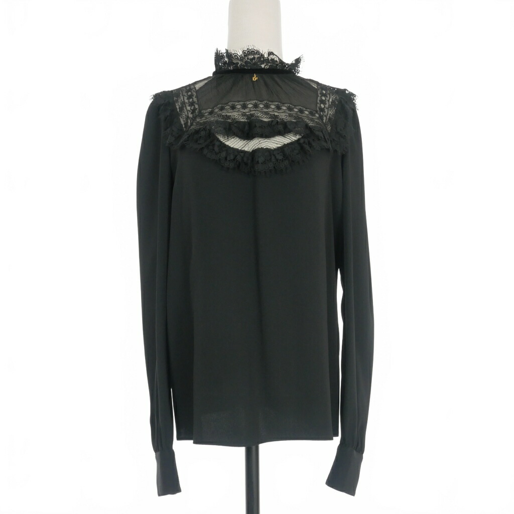 【中古】未使用品 ディースクエアード DSQUARED2 22AW レース 切替シャツ ブラウス 長袖 バックジップ 44 ブラック 黒 S75NC1013 国内正規 レディース 【ベクトル 古着】 240613