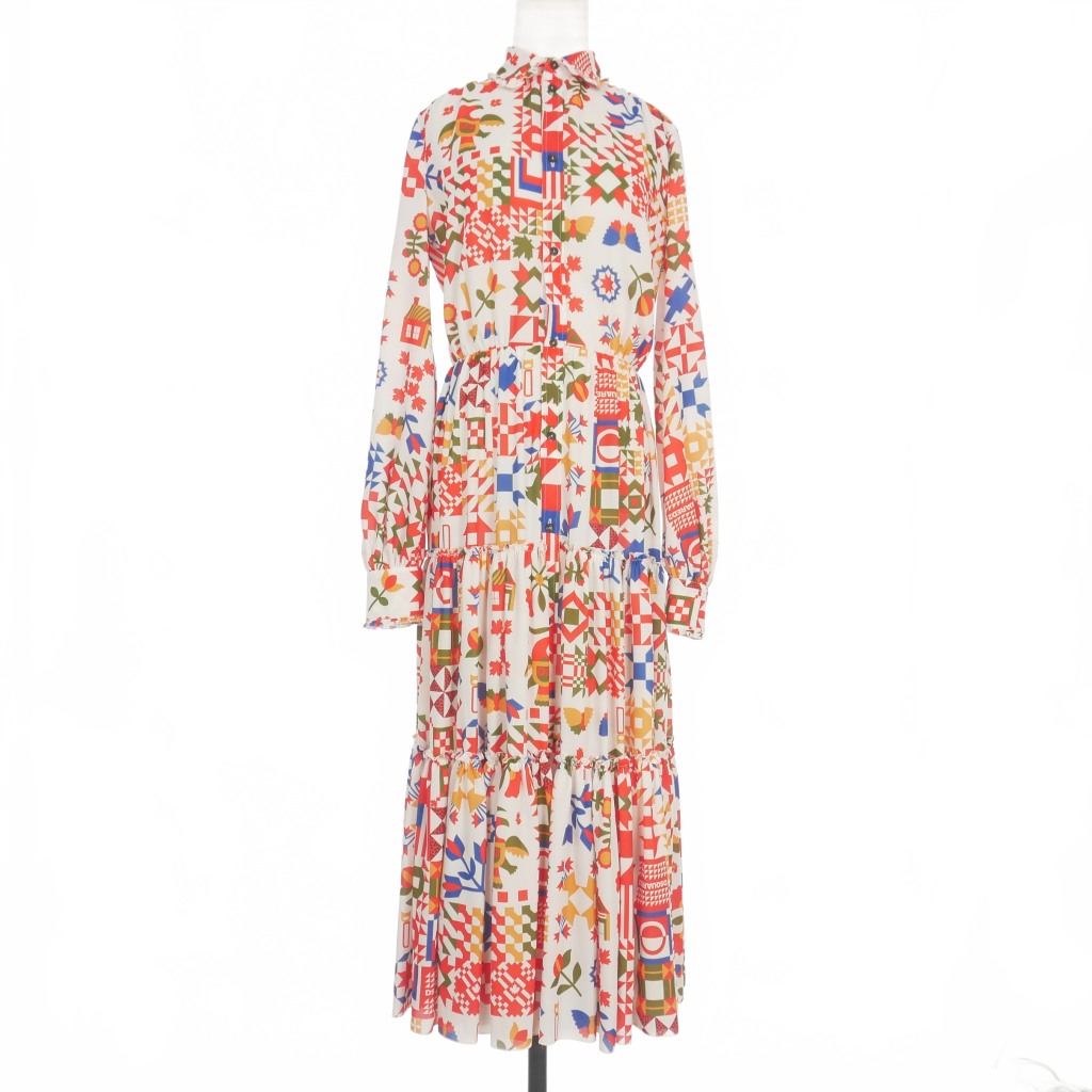 【中古】未使用品 ディースクエアード DSQUARED2 22AW 総柄 シャツワンピース ドレス 36 ホワイト/マルチカラー 白 S75CV0553 国内正規 レディース 【ベクトル 古着】 240614