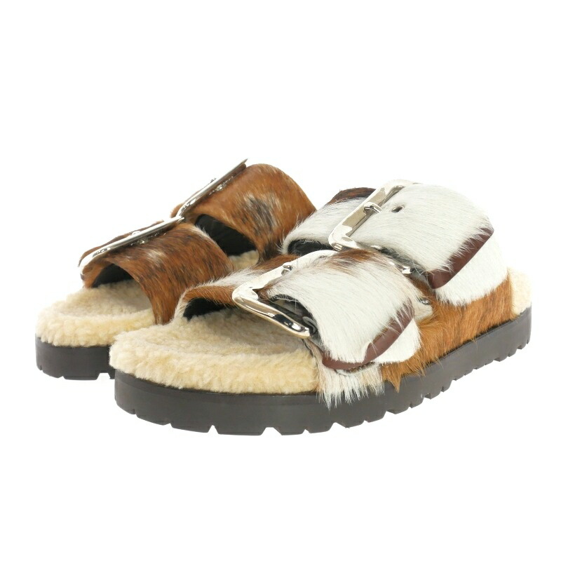 【中古】未使用品 ディースクエアード DSQUARED2 22AW ROCK YOUR ROAD SANDALS ファーサンダル 靴 37 ホワイト/ブラウン 白/茶 FSW005002205720M1330 国内正規 レディース 【ベクトル 古着】 240715