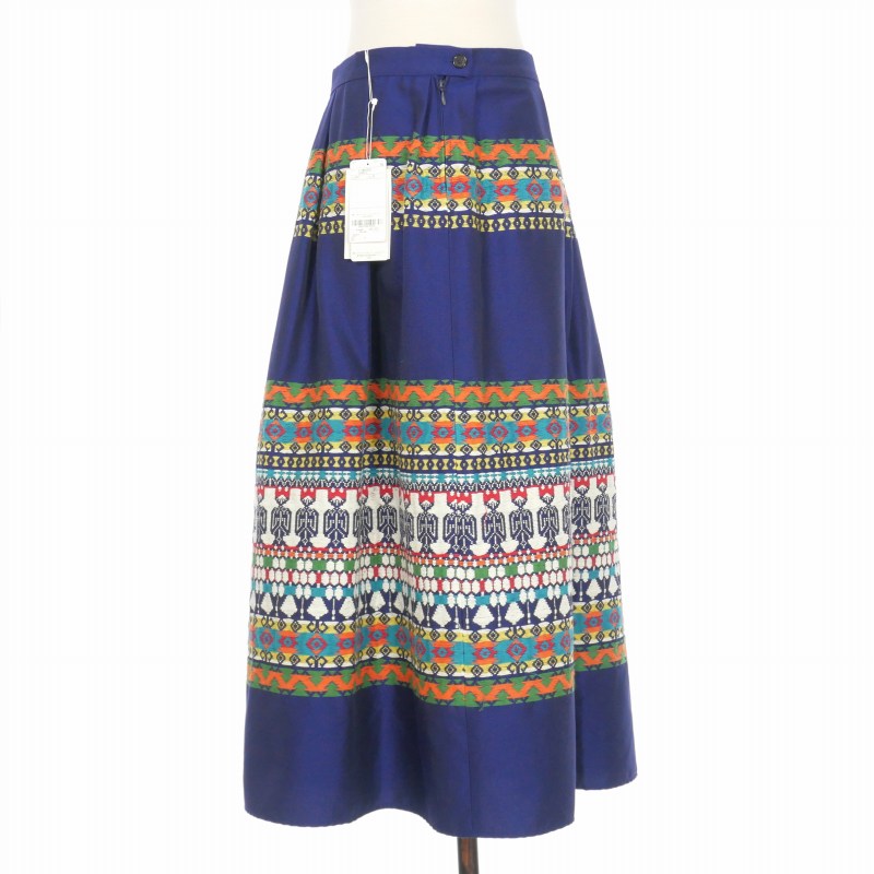 【中古】ディースクエアード DSQUARED2 22AW ネイティブ柄 刺繍 ロングスカート 38 ネイビー 紺 S75MA0830 国内正規 レディース 【ベクトル 古着】 240701