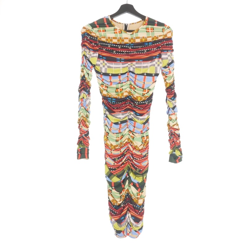 【中古】ディースクエアード DSQUARED2 22AW 総柄 シャーリング タイトワンピース ドレス 長袖 XS マルチカラー S72CV0355 国内正規 レディース 【ベクトル 古着】 240704