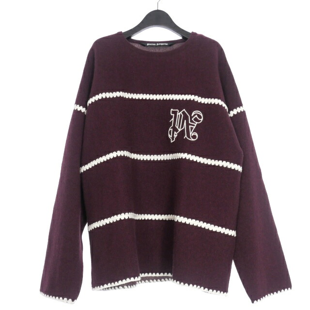 【中古】未使用品 パームエンジェルス PALM ANGELS 23AW PA MONOGRAM STRIPED SWEATER ニット セーター L ボルドー PMHE23-154 国内正規 メンズ 【ベクトル 古着】 250110