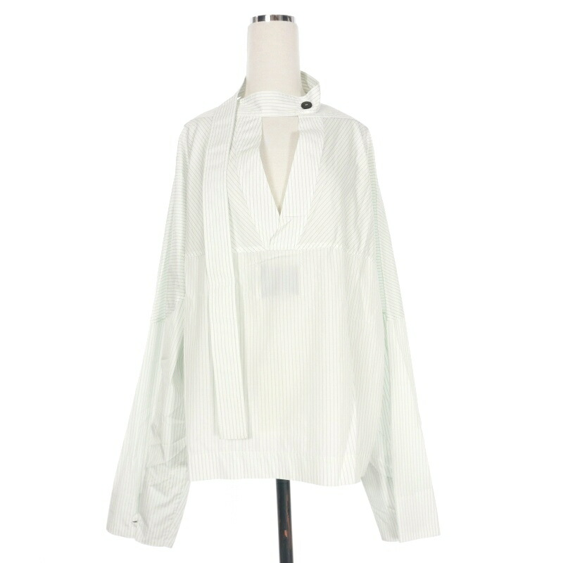 未使用品 メゾンマルジェラ Maison Margiela 22AW ピンストライプ パフスリーブ ブラウス シャツ 長袖 38 黒 ブラック S62NC0112 S60386 メゾン マルジェラ Maison Margiela ピンストライプオーバー