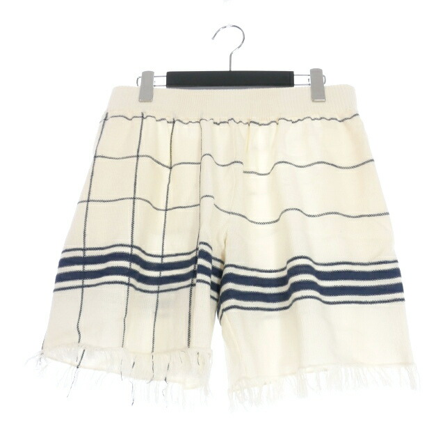 【中古】未当て嵌める品 メゾンマルジェラ Maison Margiela 22SS フリンジ ニットショートパンツ さる股引き L 象牙色/青碧 青 白 S50MU0058 国内定め事 メンズ 【ベクター 古着】 260213