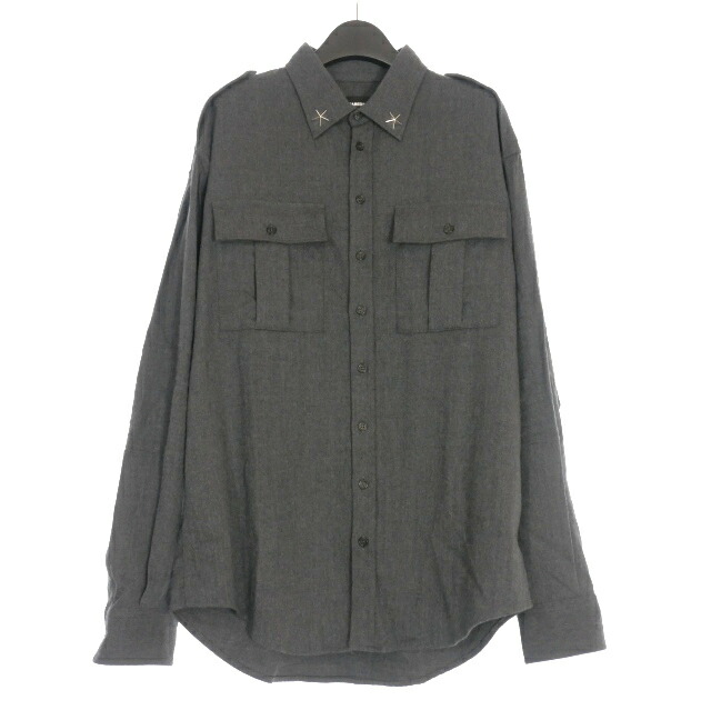 【中古】未当て嵌める品 ディースクエアード DSQUARED2 23AW Military Shirt 羊毛 ロングスリーブシャツ 長袖 48 薄墨色 S71DM0665 国内定め事 メンズ 【ベクター 古着】 250803